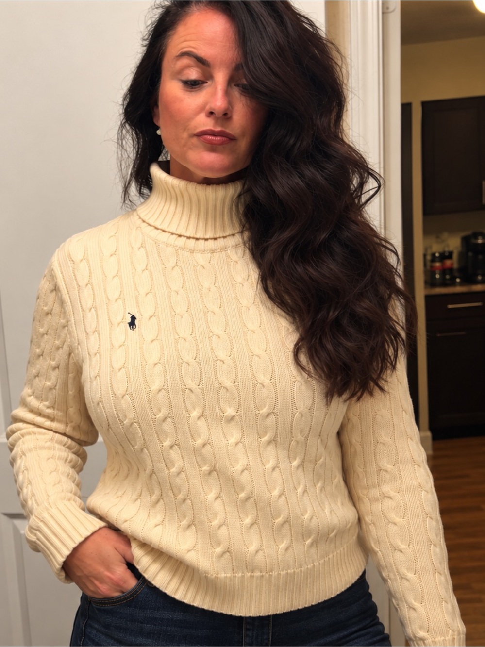 Ralph Lauren Cream Cable Turtleneck Sweater size XL